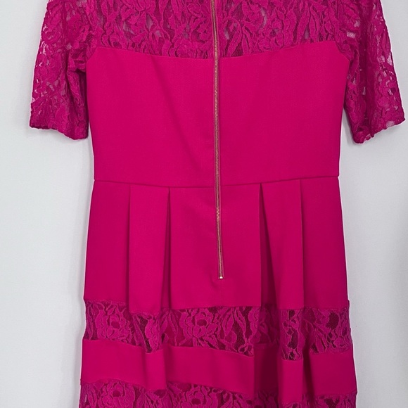 Fuchsia coloured knee length pleated dress. Size 4 - Picture 4 of 5